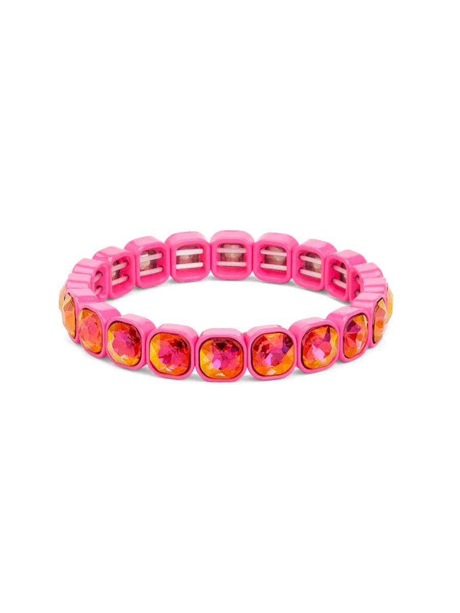 Pink square crystal stretch bracelet with orange faceted stones