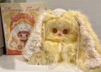 Yellow bunny blind box figurine with lace dress, plus floral accessory card