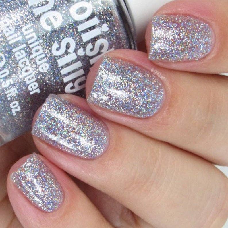 Disco Ball Silver Holographic Glitter Nail Polish - Rainbow Sparkle Collection