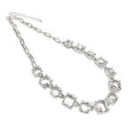 Silver-tone crystal necklace with clear cushion-cut square stones and linked chain