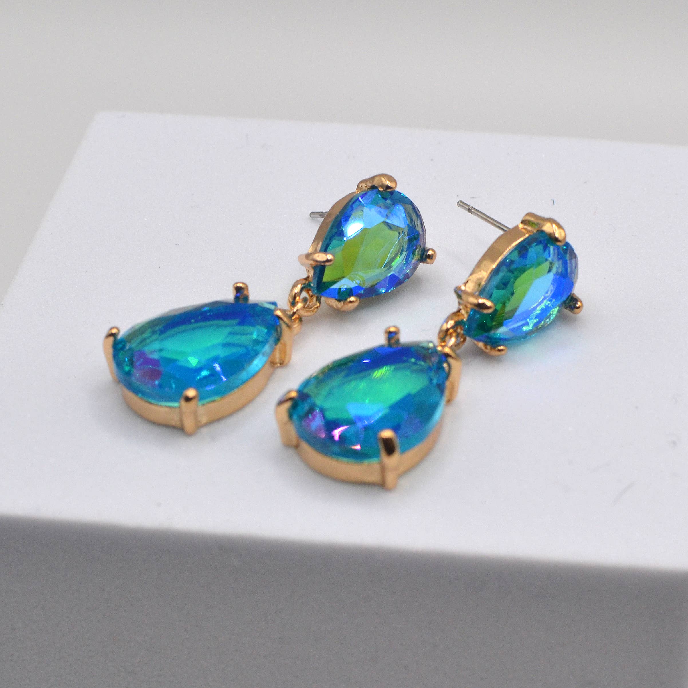 Teardrop Glass Stone Dangle Crystal Bridal Link Earrings