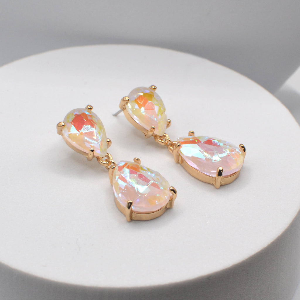 Teardrop Glass Stone Dangle Crystal Bridal Link Earrings
