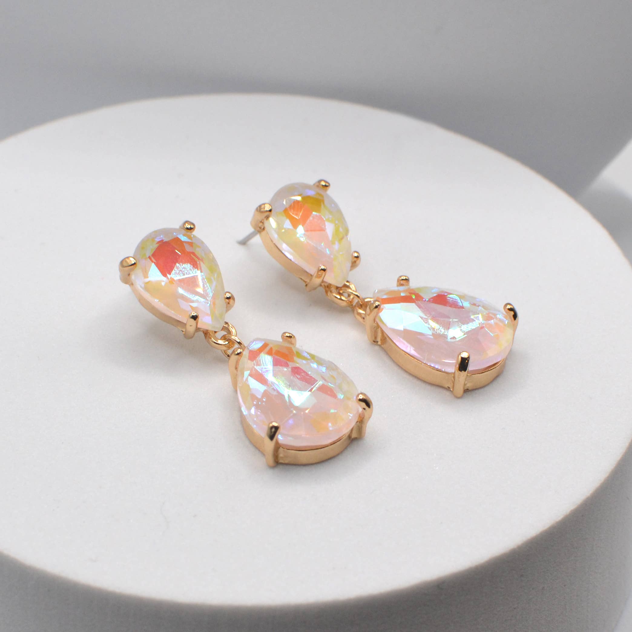 Teardrop Glass Stone Dangle Crystal Bridal Link Earrings