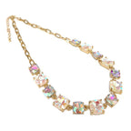 Gold-tone crystal linked necklace with iridescent cushion-cut square stones