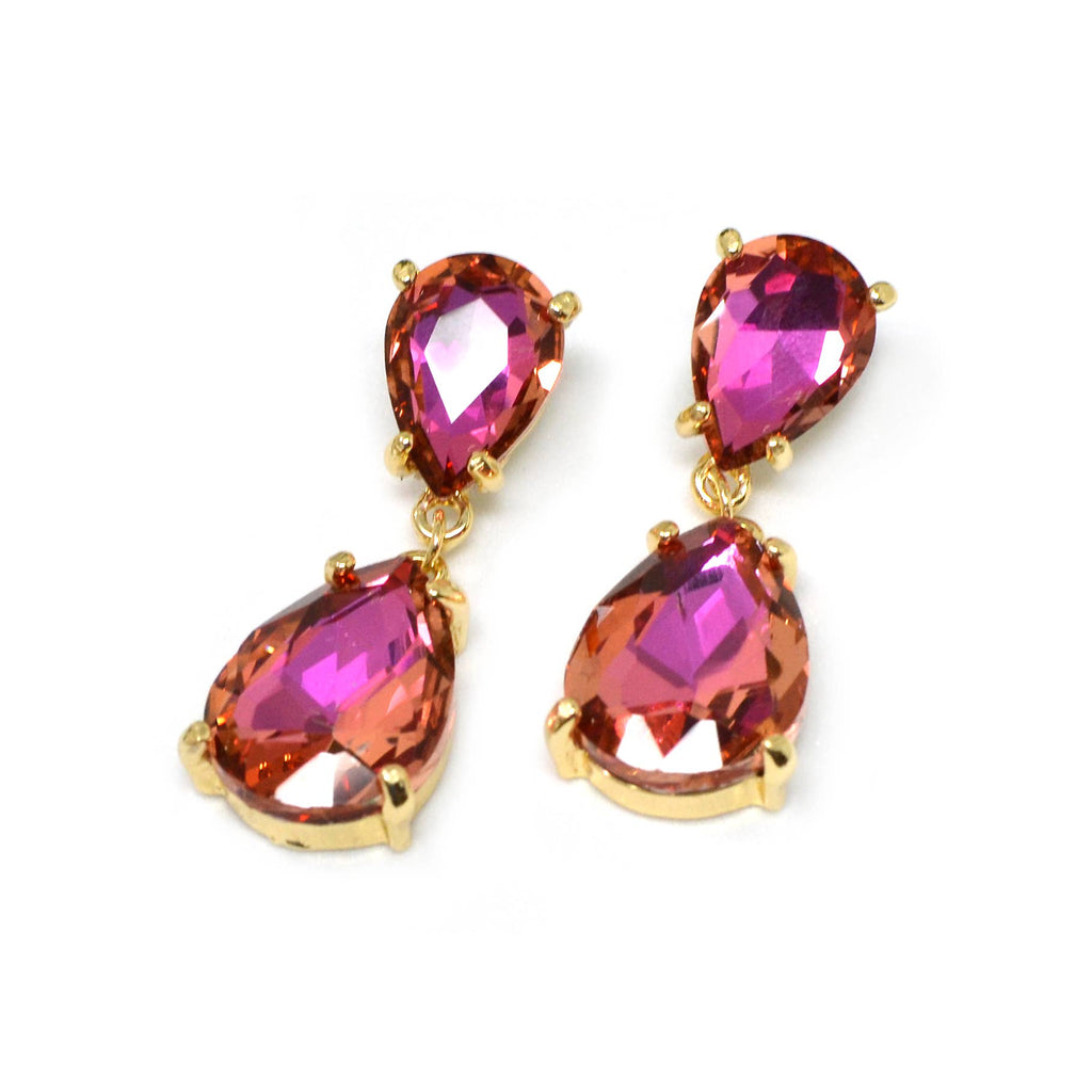 Teardrop Glass Stone Dangle Crystal Bridal Link Earrings