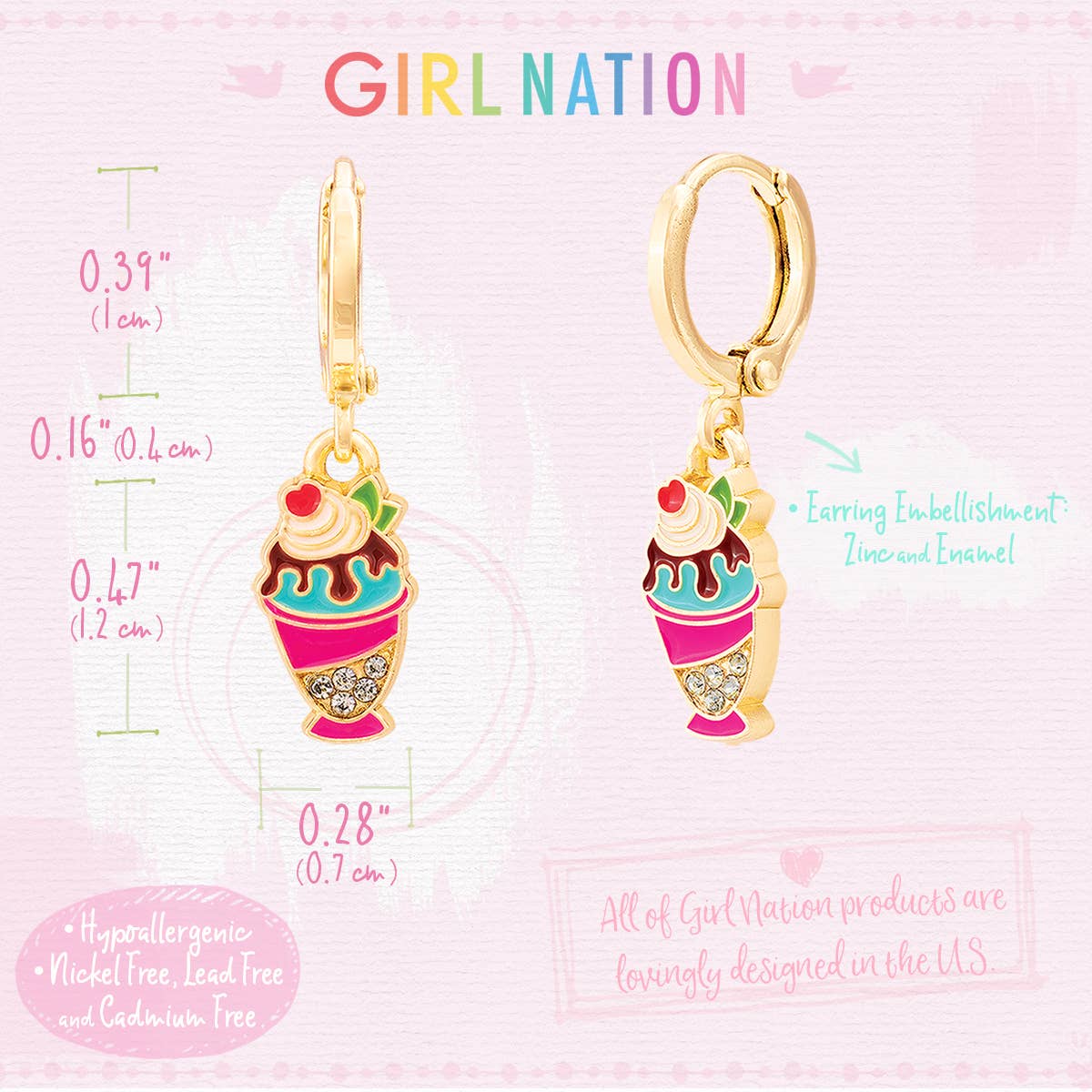 Sundae Sparkles Huggie Hoop Dangle Earrings for Kids
