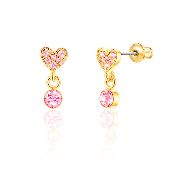 Pink Cubic Zirconia Heart Little Luxe Drop Earrings for Kids