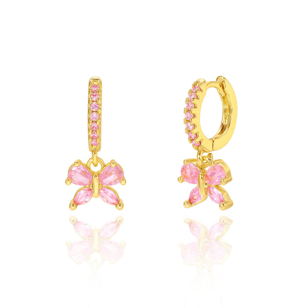 Pink Butterfly 18K Gold Plated Huggie Earrings for Kids