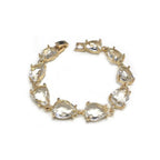 Teardrop crystal linked chain bracelet with clear stones and gold-tone setting