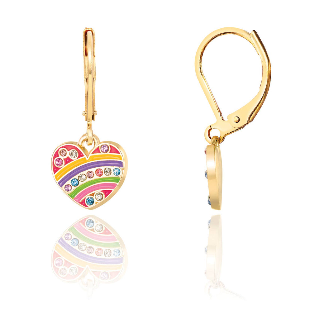 Crystal Rainbow Heart Leverback Dangle Earrings for Kids