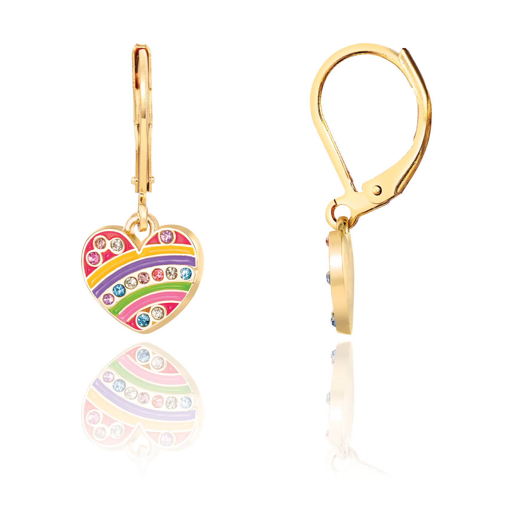 Crystal Rainbow Heart Leverback Dangle Earrings for Kids