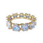 Gold-tone heart crystal linked stretch bracelet with light blue iridescent stones