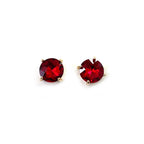 Round glass stud earrings with deep red stone and gold-tone S925 posts