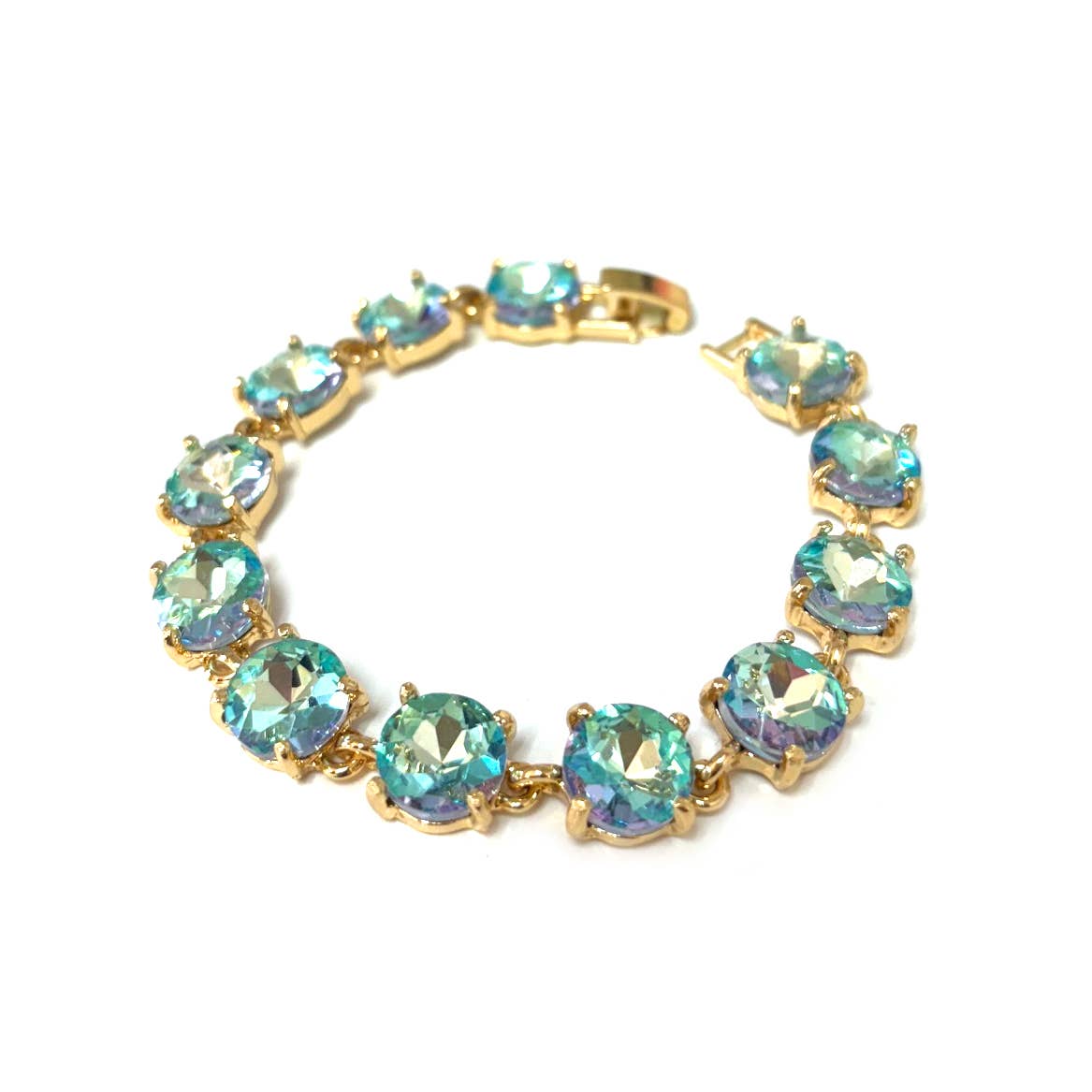 Round Cushion Cut Crystal Glass Linked Bracelet