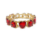 Red heart crystal bead stretch bracelet with gold-tone chain links