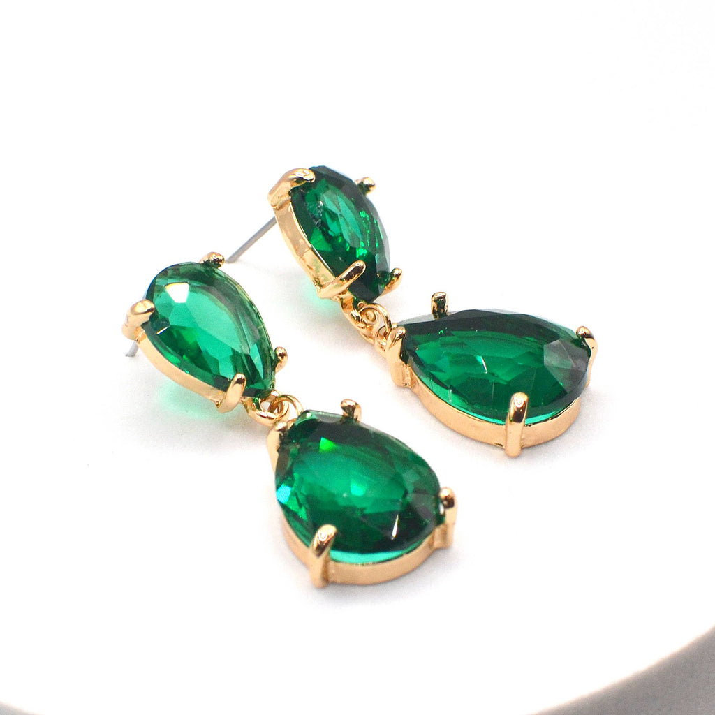 Teardrop Glass Stone Dangle Crystal Bridal Link Earrings