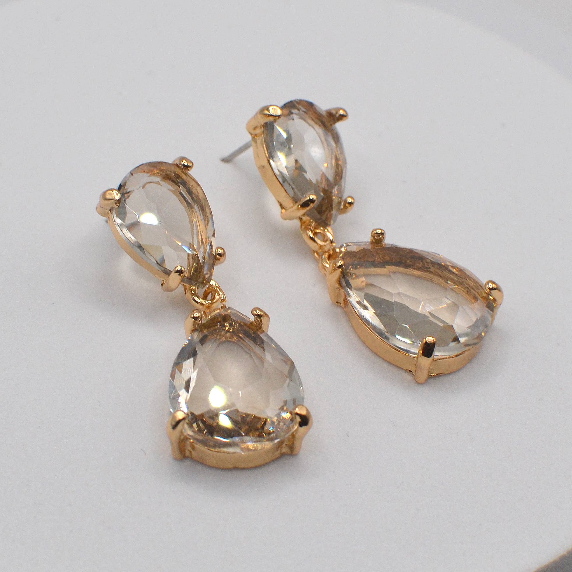 Teardrop Glass Stone Dangle Crystal Bridal Link Earrings
