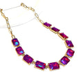 Rectangle Crystal Glass Linked Statement Chain Necklace