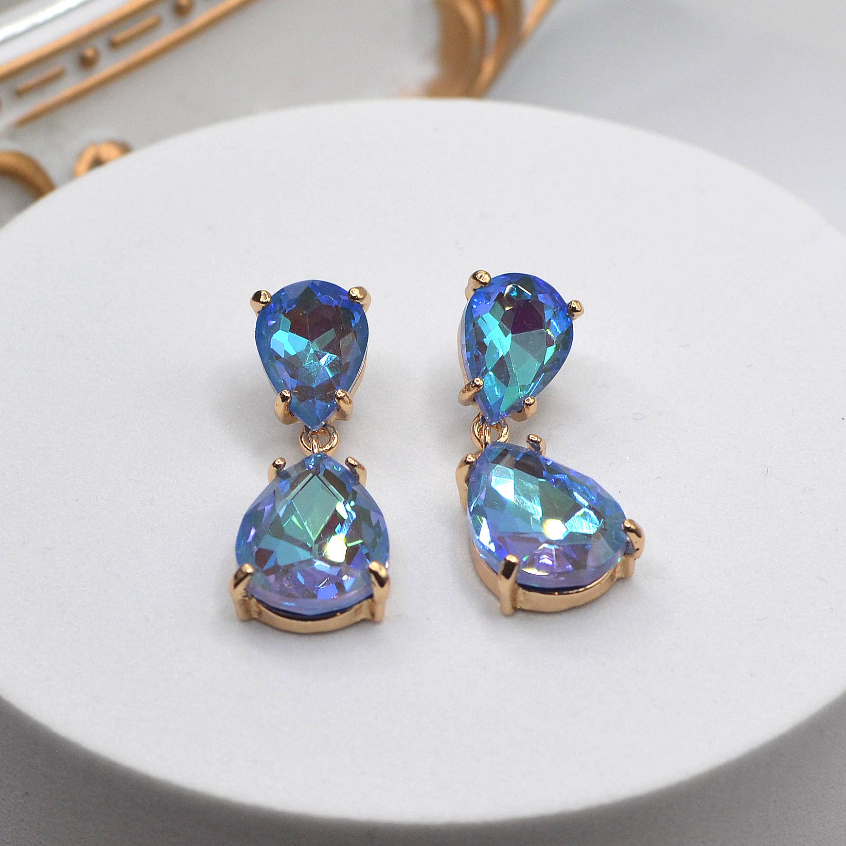 Teardrop Glass Stone Dangle Crystal Bridal Link Earrings