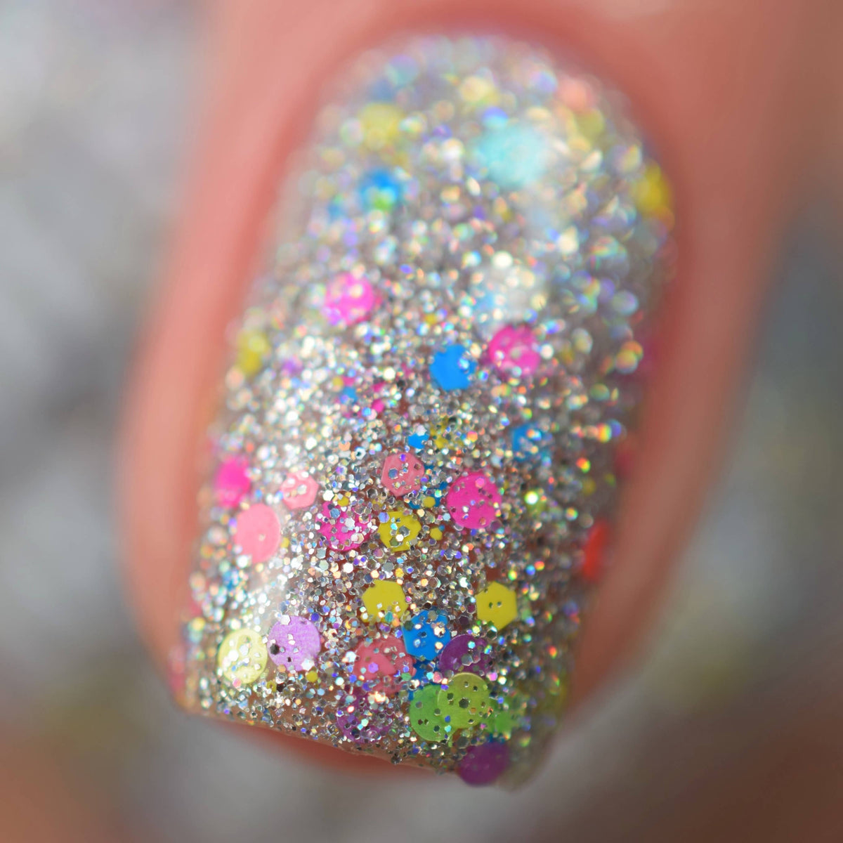 Carnival Holographic Glitter Nail Polish - Silver Rainbow Neon Confetti