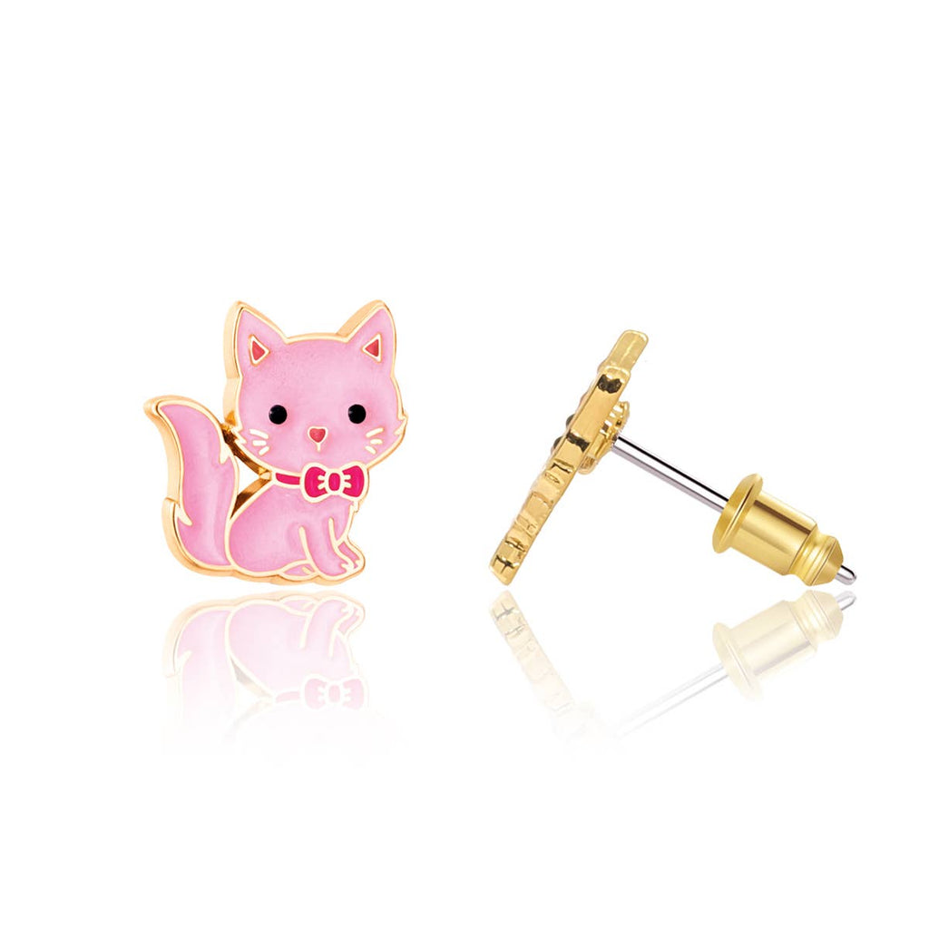 Pink Kitty Cutie Stud Earrings for Kids