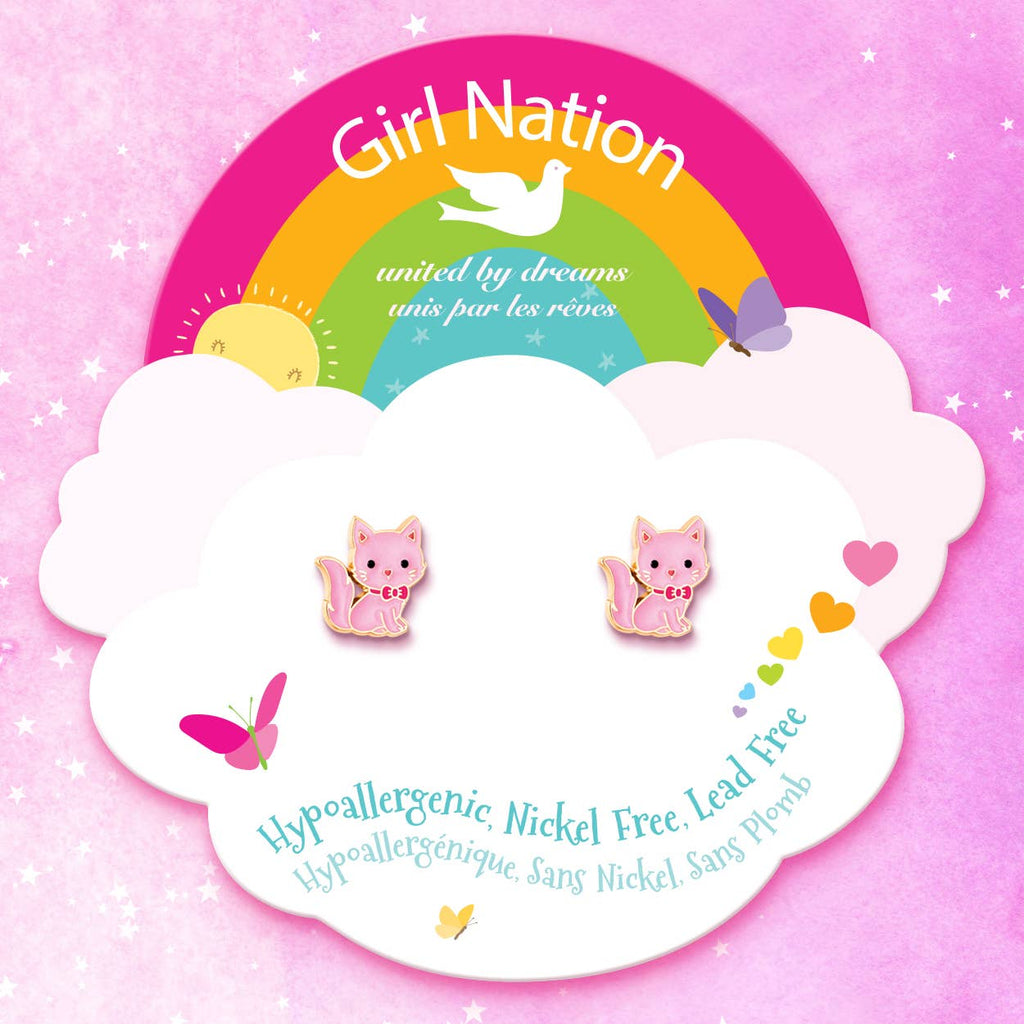 Pink Kitty Cutie Stud Earrings for Kids