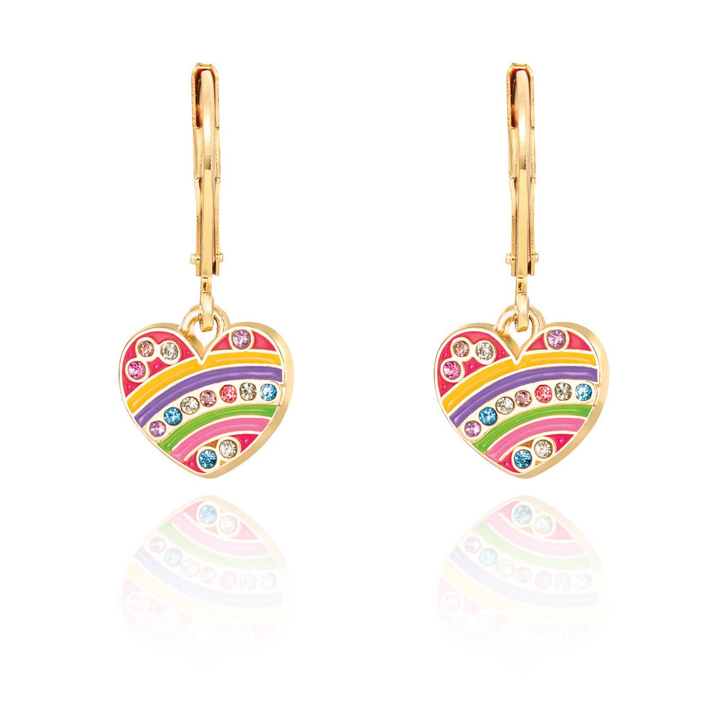 Crystal Rainbow Heart Leverback Dangle Earrings for Kids