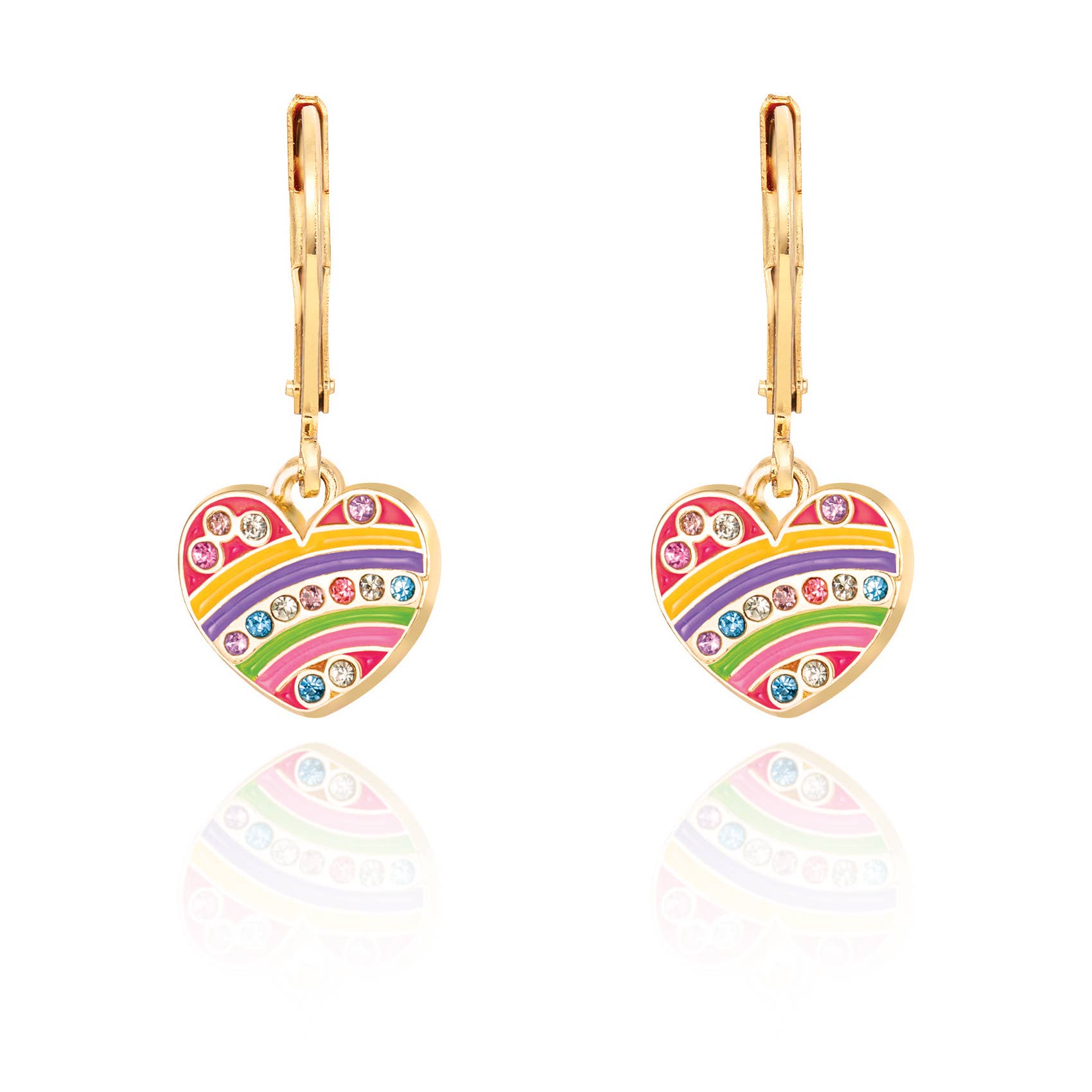 Crystal Rainbow Heart Leverback Dangle Earrings for Kids