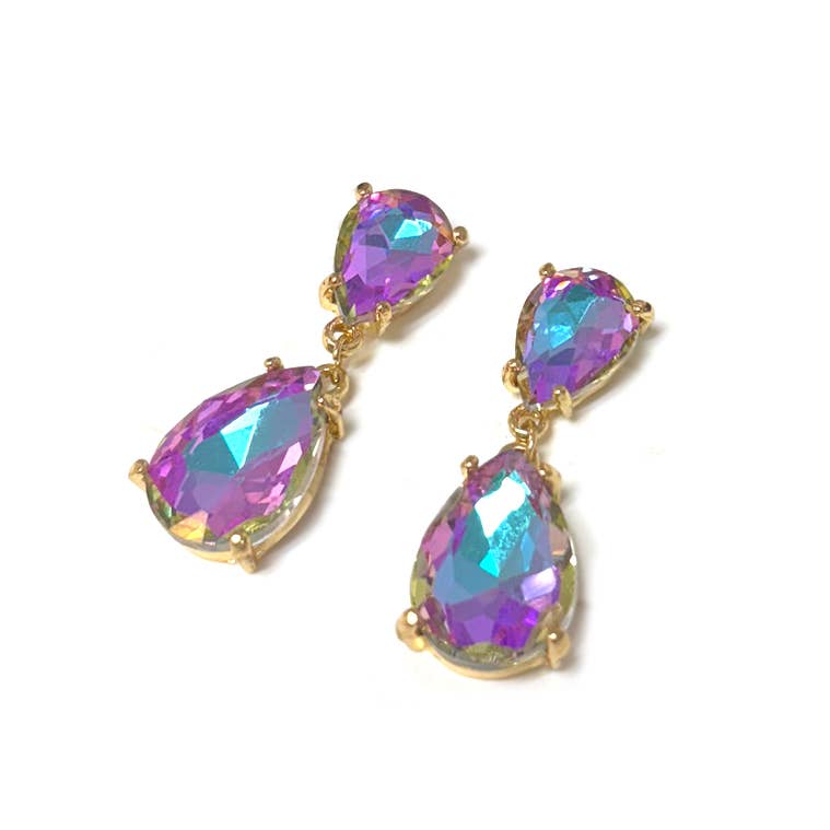 Teardrop Glass Stone Dangle Crystal Bridal Link Earrings