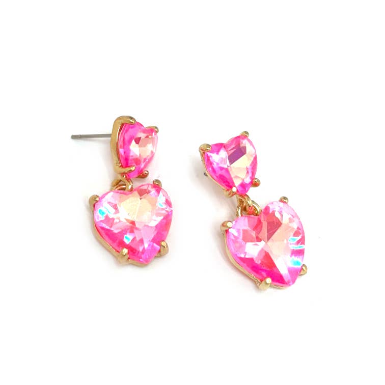 Double Glass Crystal Bead Heart Dangle Earrings