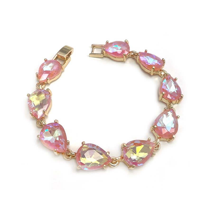 Solid Color Glass Crystal Teardrop Linked Chain Bracelet