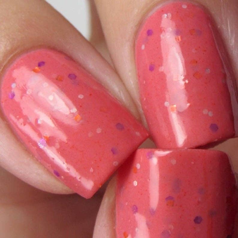 Orange Crush Thermal Color Changing Nail Polish - Pink to Peach Orange with Polka Dots