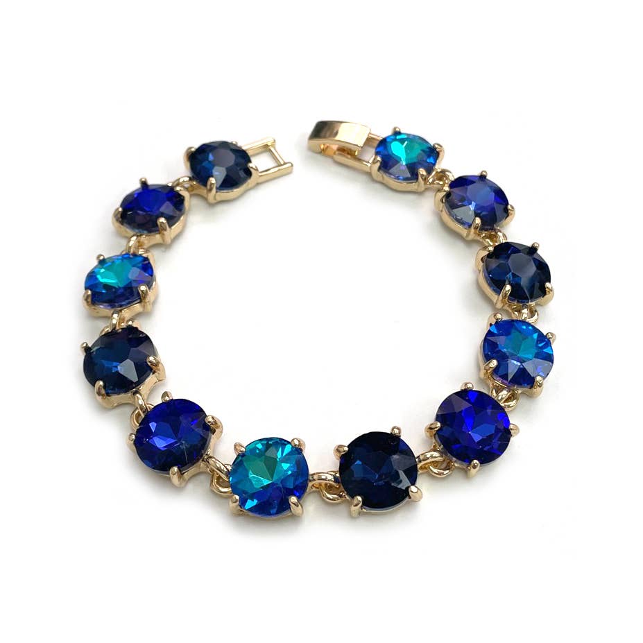 Round Cushion Cut Crystal Glass Linked Bracelet
