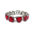 Silver-tone heart crystal linked stretch bracelet with red faceted stones