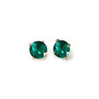 Round glass stud earrings with teal green stone and gold-tone S925 posts