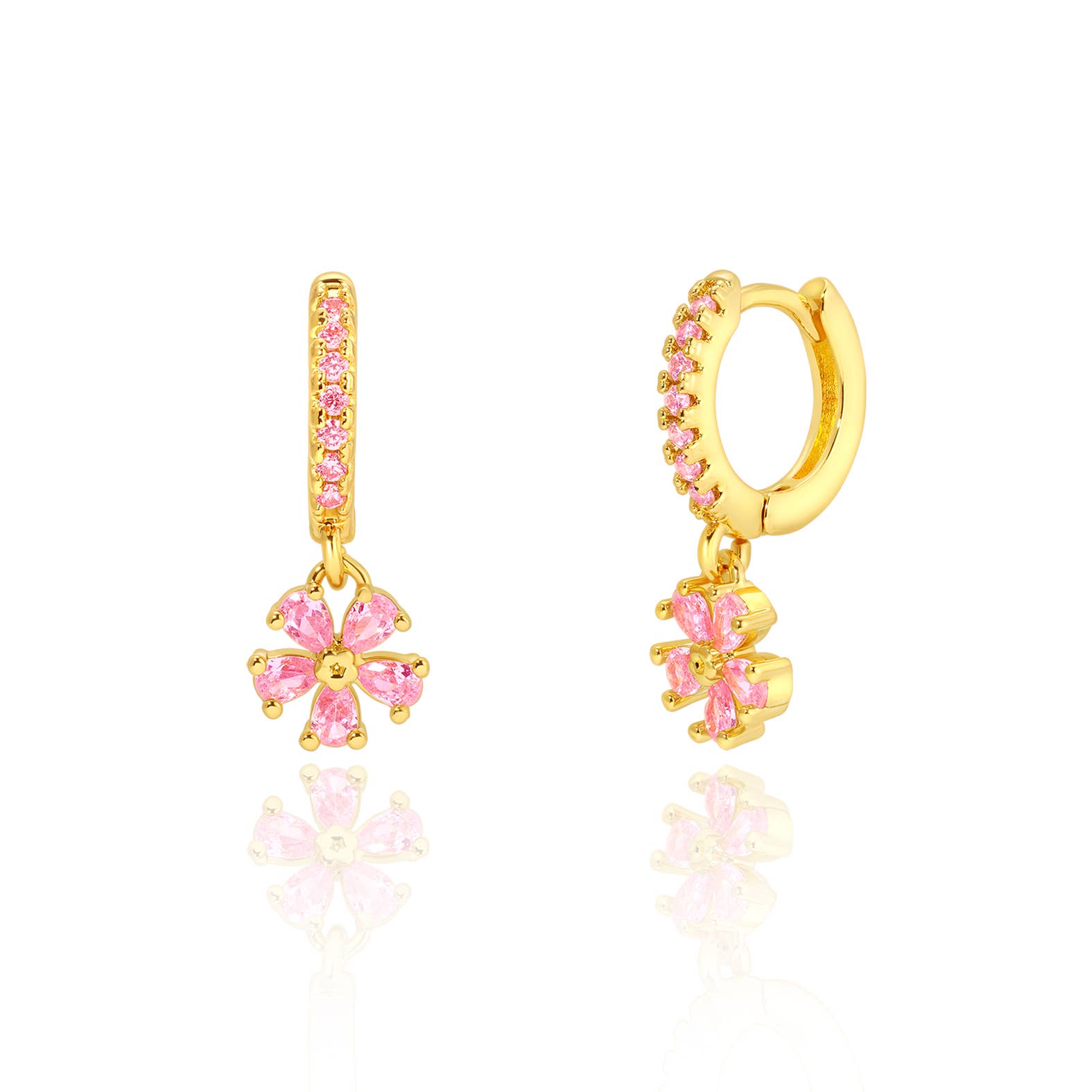 Pink Flower 18K Gold Plated Huggie Earrings for Kids