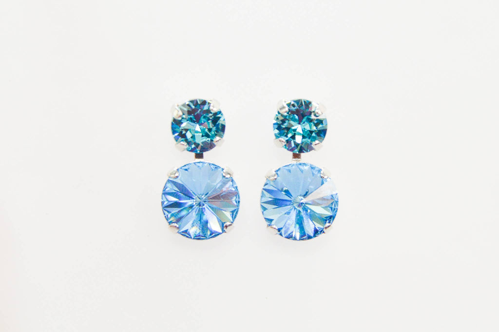 Teal Tides Aquamarine Teal Swarovski Crystal Stacked Earrings