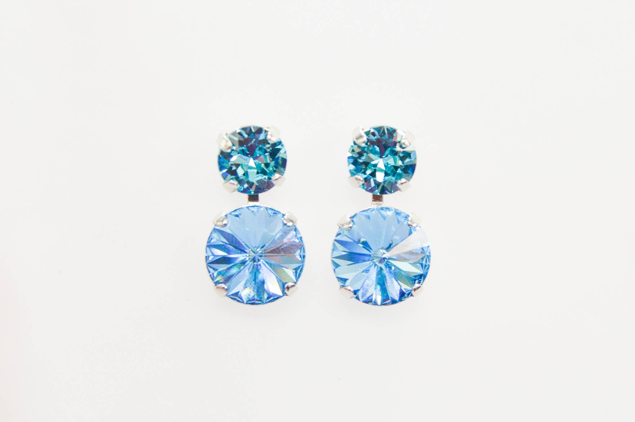 Teal Tides Aquamarine Teal Swarovski Crystal Stacked Earrings
