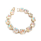 Opal-like round-cut crystal linked bracelet with gold-tone bezel settings