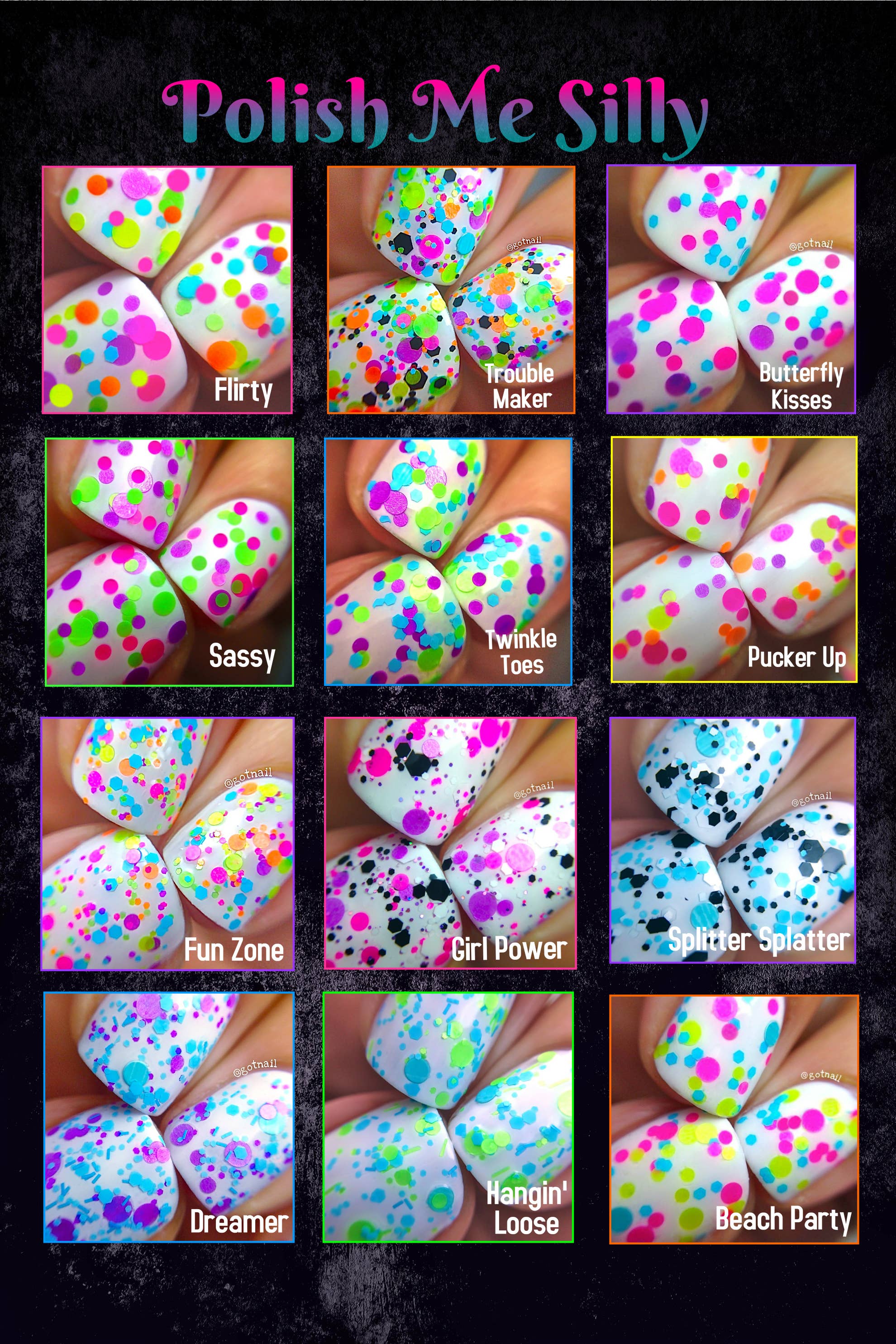 Trouble Maker Neon Polka Dot Nail Polish - UV Blacklight Glitter