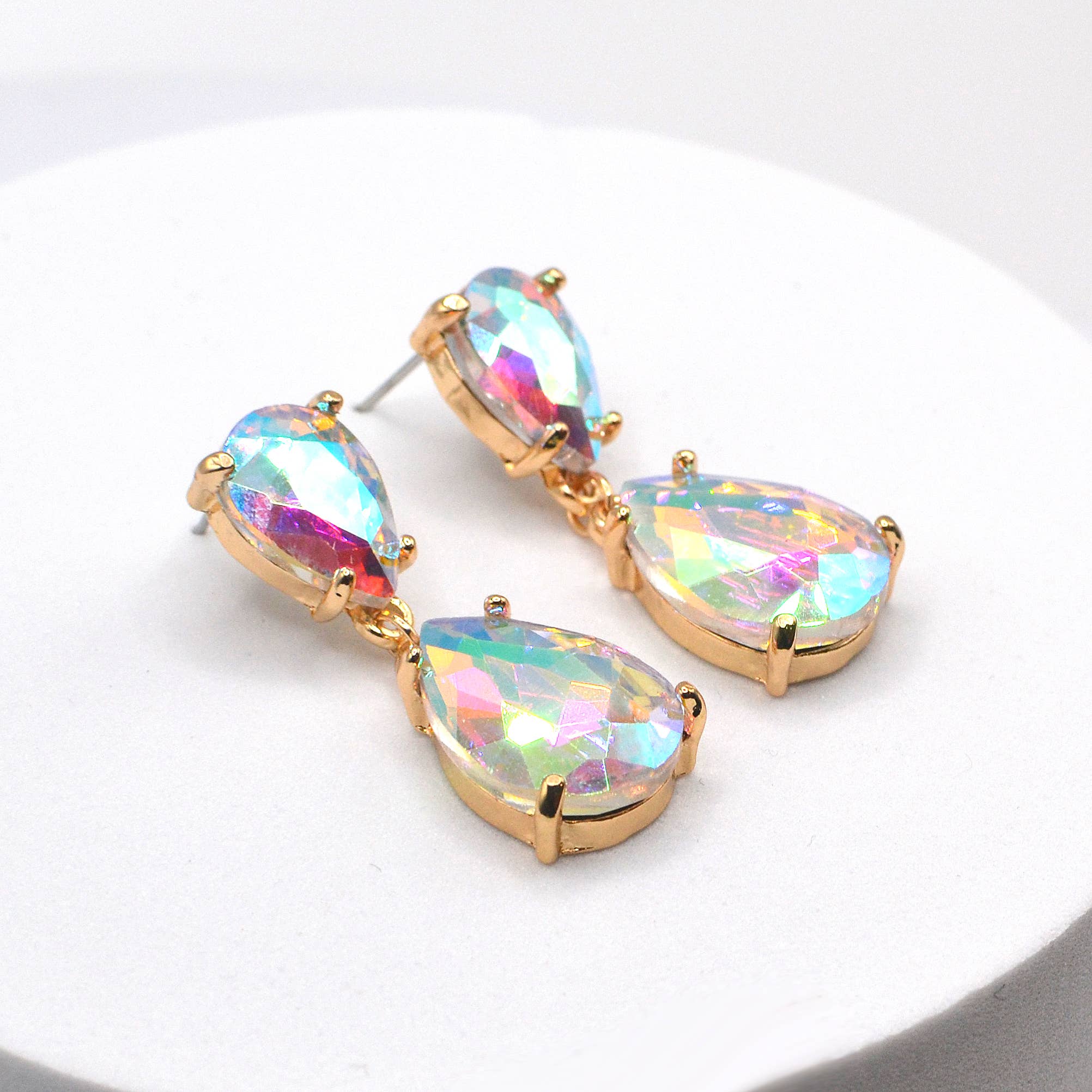 Teardrop Glass Stone Dangle Crystal Bridal Link Earrings