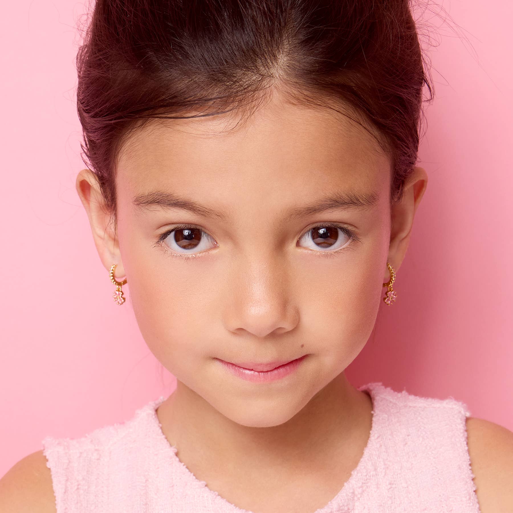 Pink Flower 18K Gold Plated Huggie Earrings for Kids