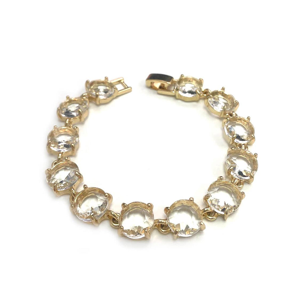 Round Cushion Cut Crystal Glass Linked Bracelet