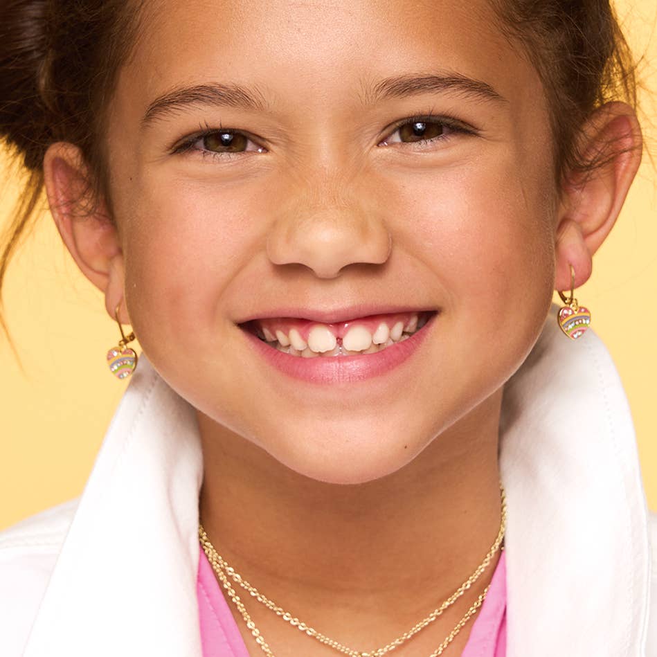 Crystal Rainbow Heart Leverback Dangle Earrings for Kids