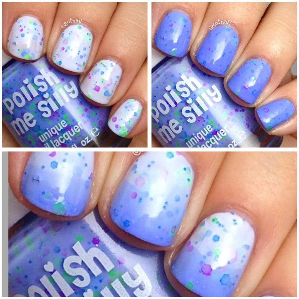 Periwinkle Twinkle Thermal Color Changing Nail Polish - Periwinkle to White Polka Dot