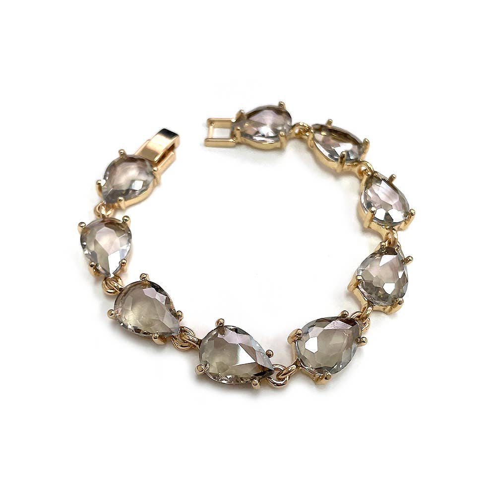 Solid Color Glass Crystal Teardrop Linked Chain Bracelet