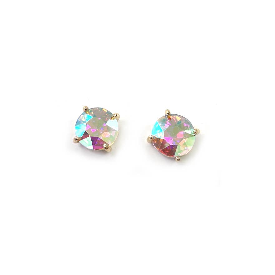 Sterling Silver S925 Post 12mm Round Glass Stud Earrings