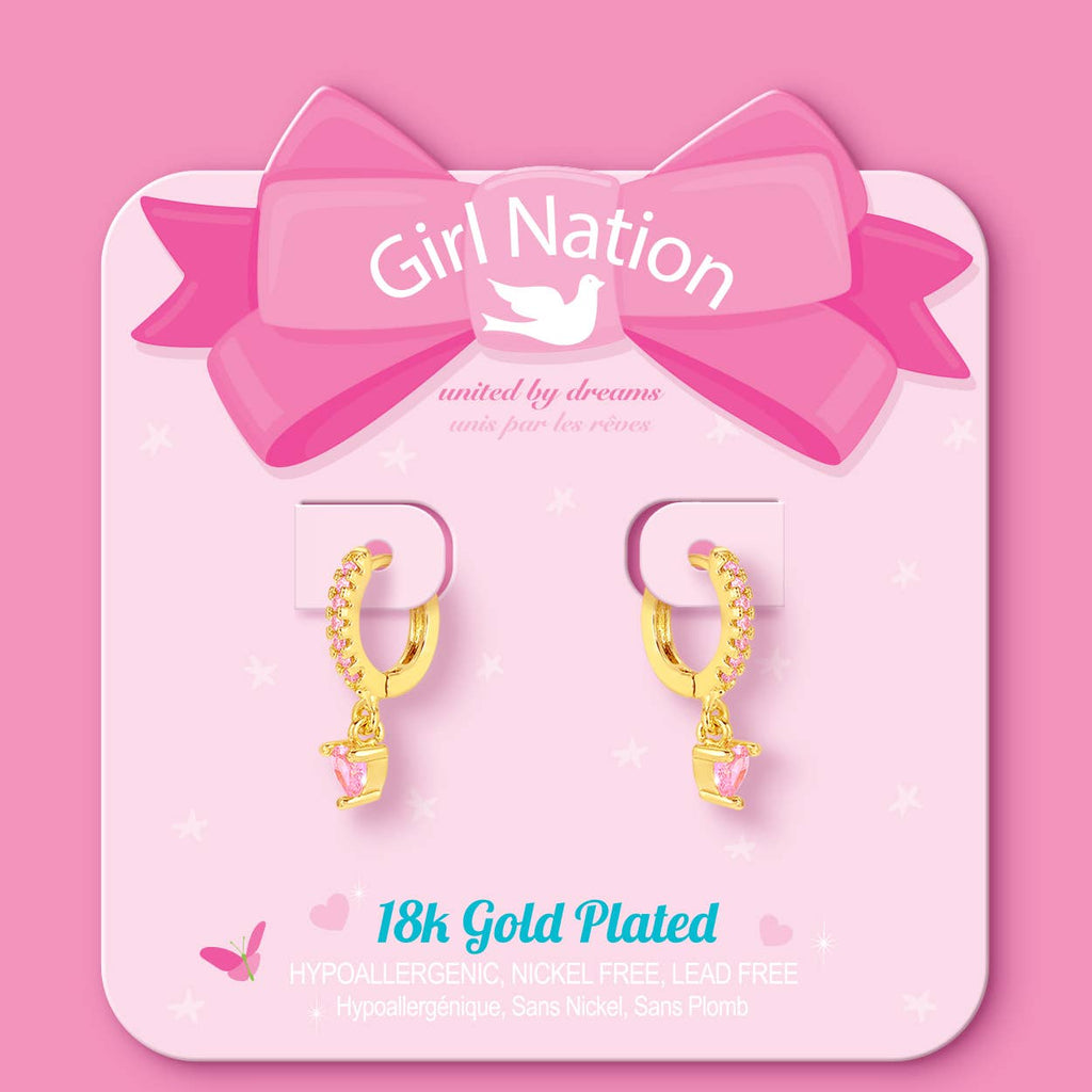 Pink Heart 18K Gold Plated Huggie Earrings for Kids
