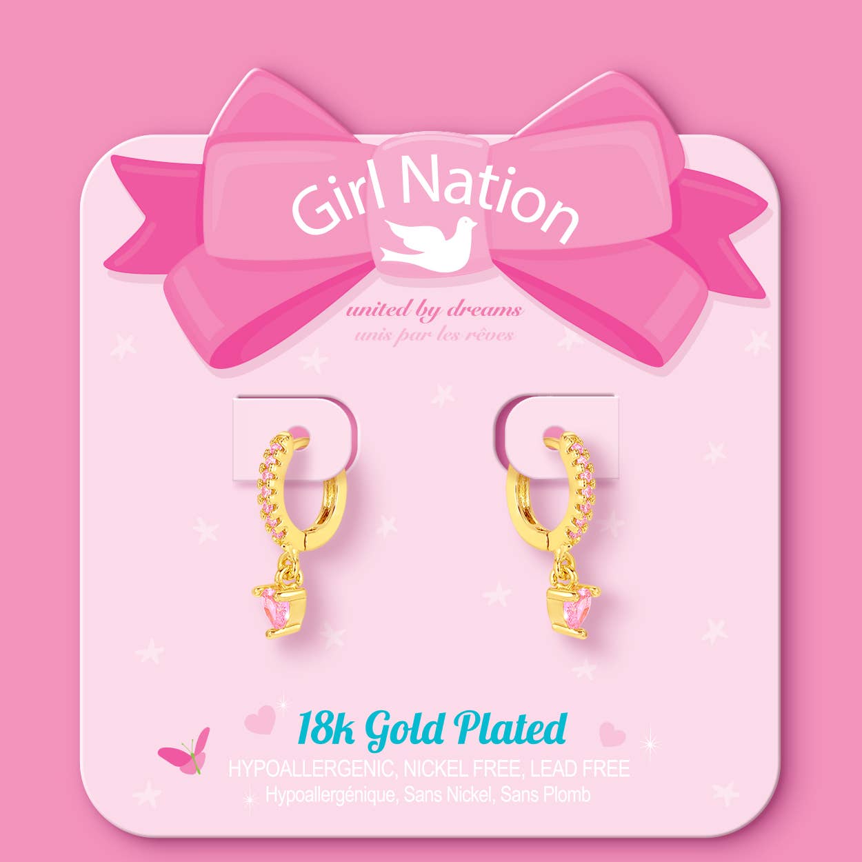 Pink Heart 18K Gold Plated Huggie Earrings for Kids