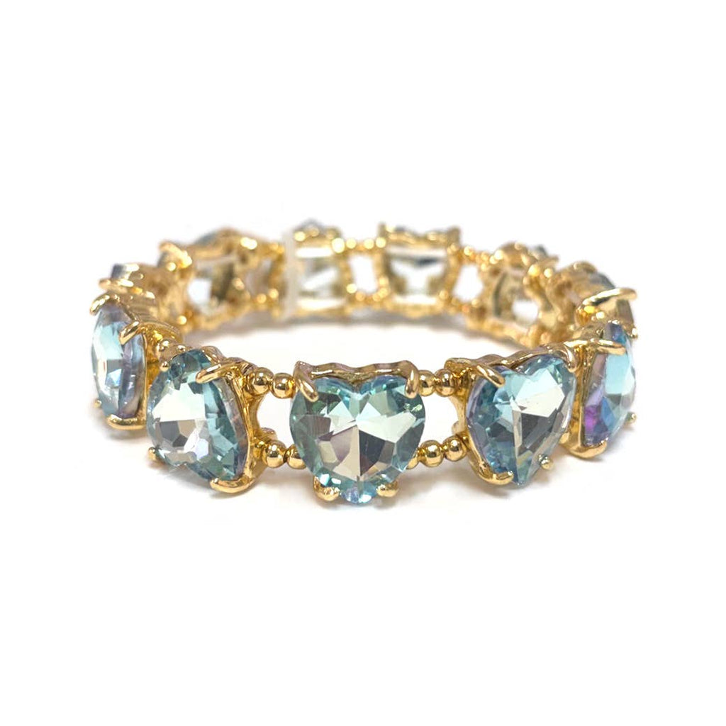 Love Heart Glass Crystal Bead Linked Stretch Bracelet